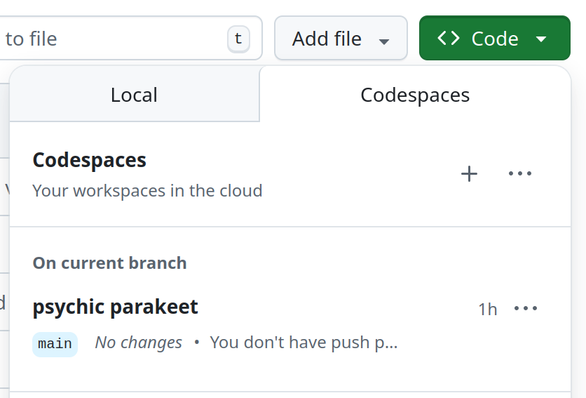 Codespaces in GitHub menu