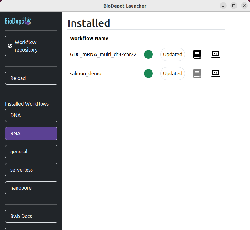 Biodepot Launcher Installed Workflows